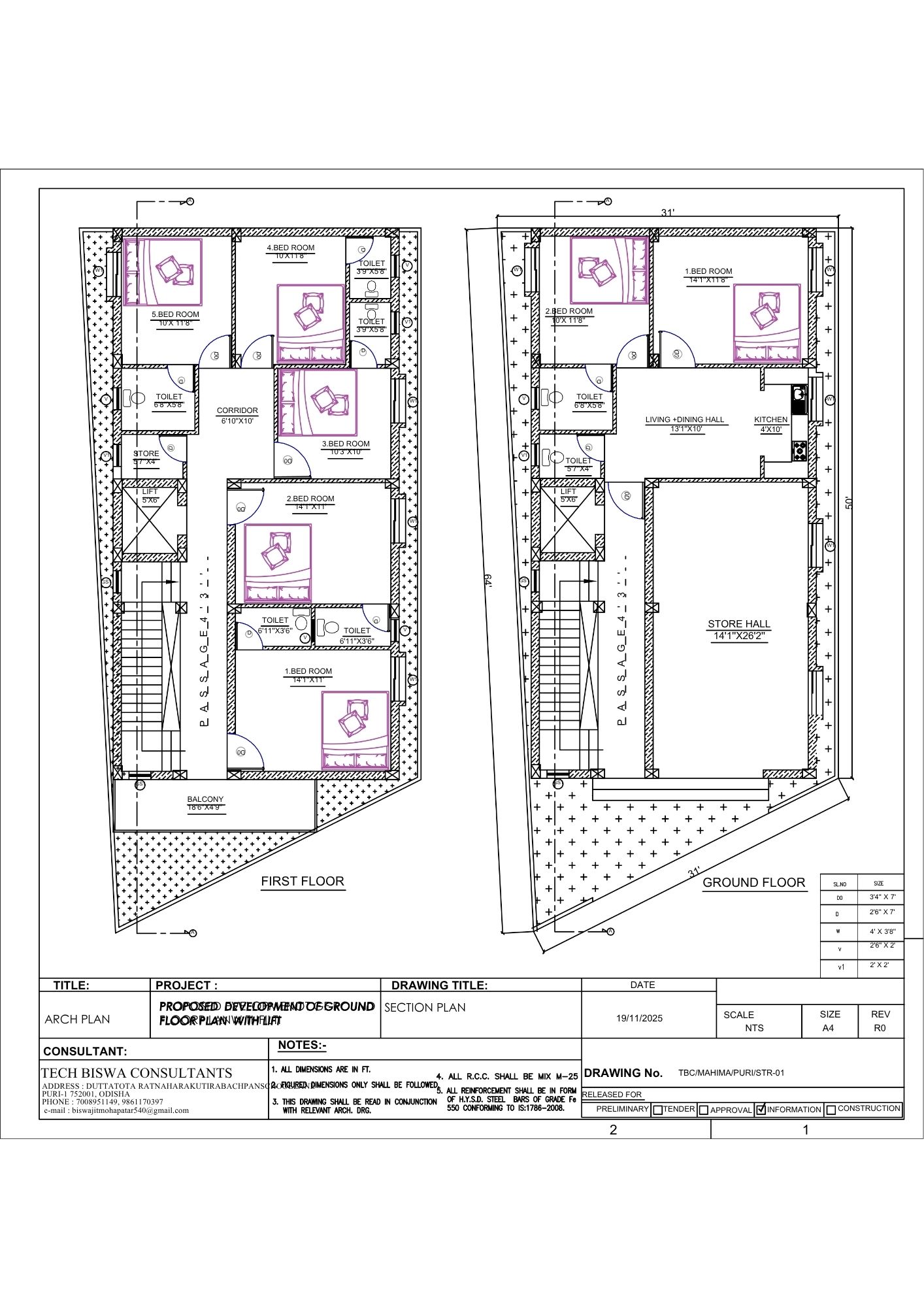 G+1 Residential cum Commercial Plan (Reflecting the ground floor store hall and upper residential units)