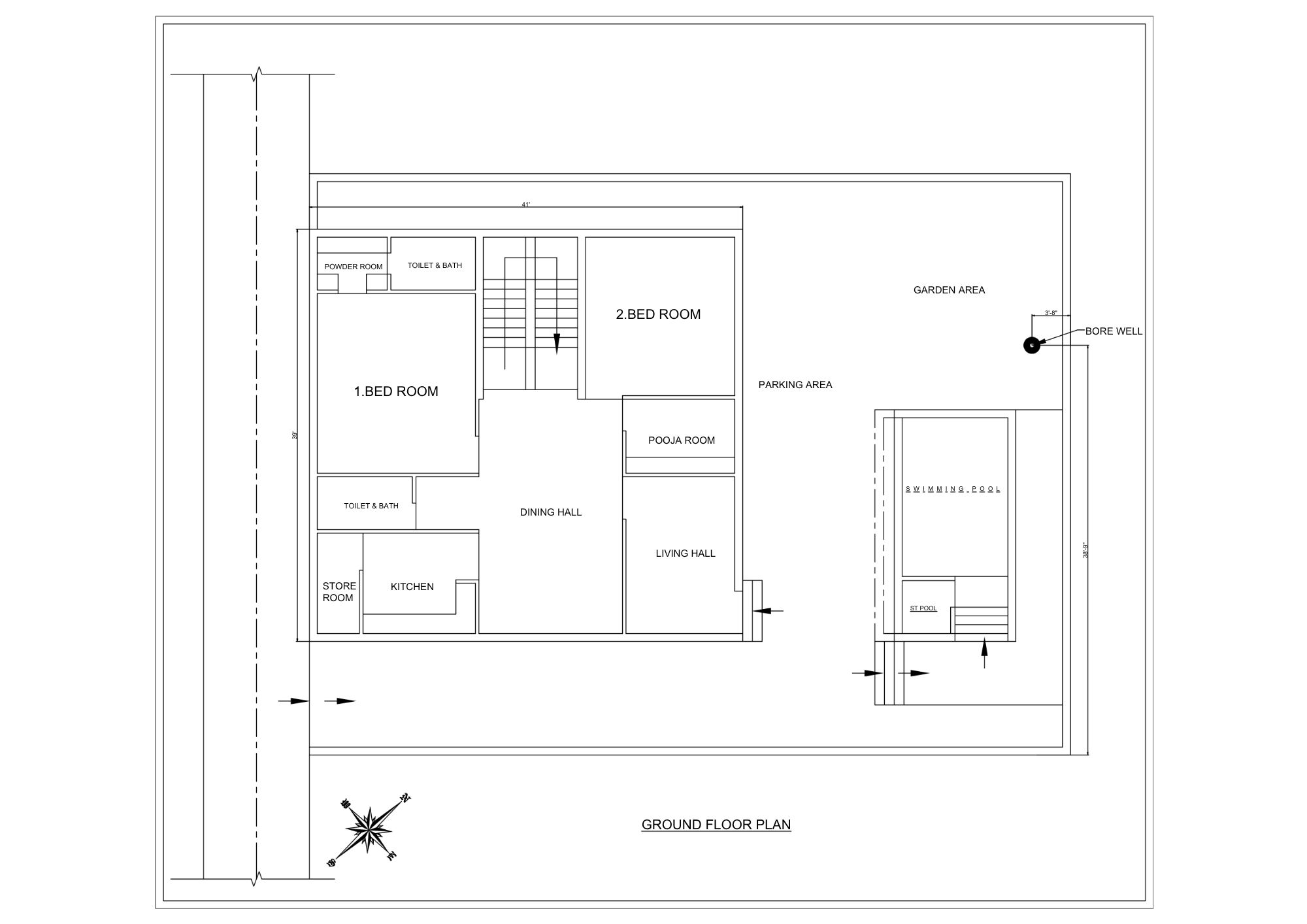 Premium House Layout: 2 Bedroom Home with Pool and Parking Area
