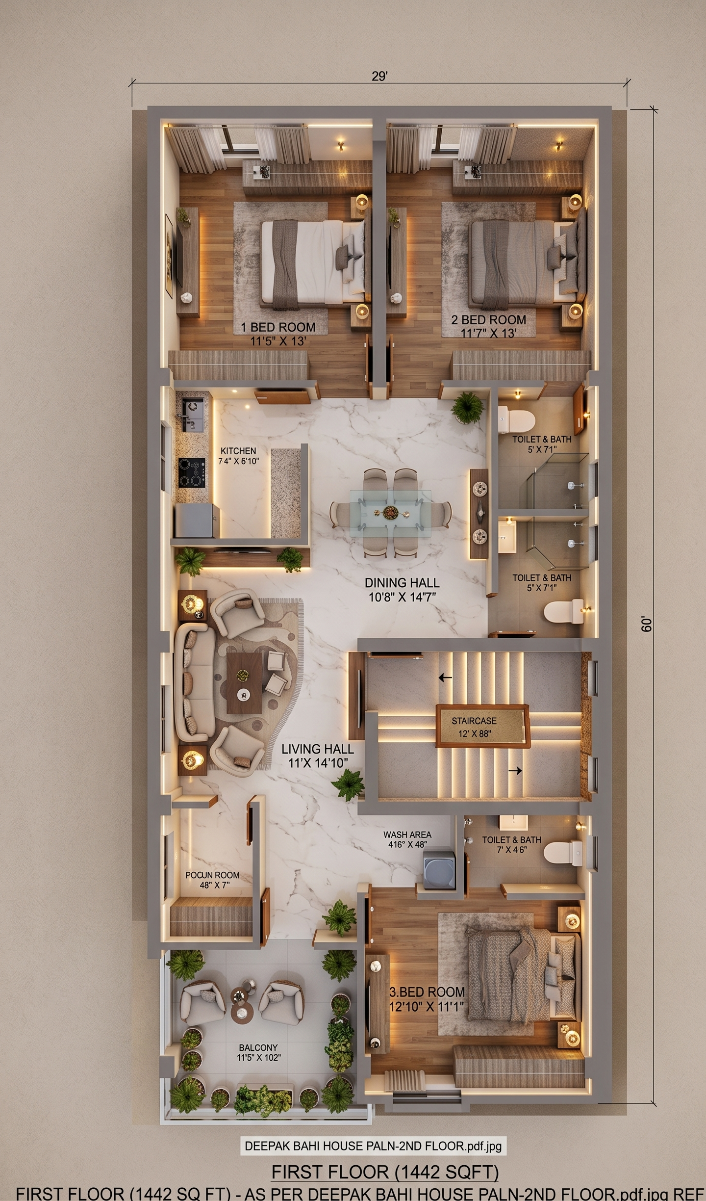 Modern 29×60 House Plan: 5 BHK Premium Duplex Design with Car Garage
