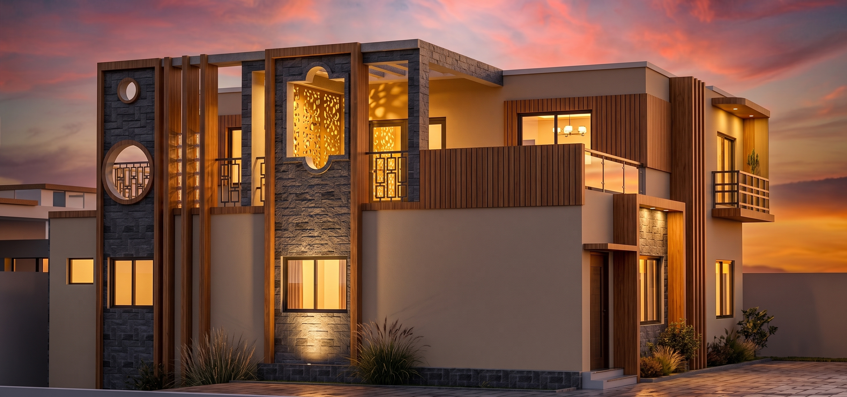 Modern Luxury Two-Story House Front Elevation Design