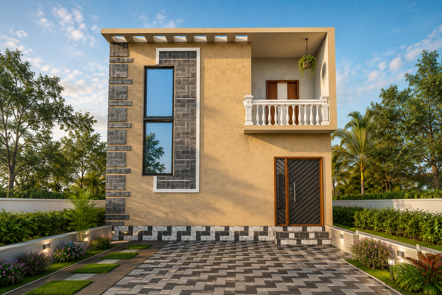 Modern 2-Story Small House Front Elevation Design