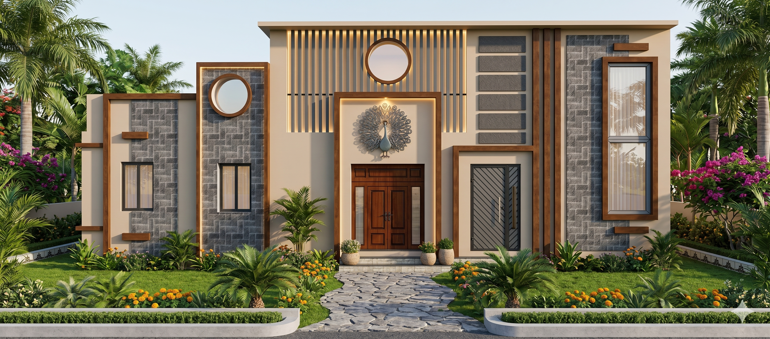 Modern Single-Story Villa Front Elevation Design