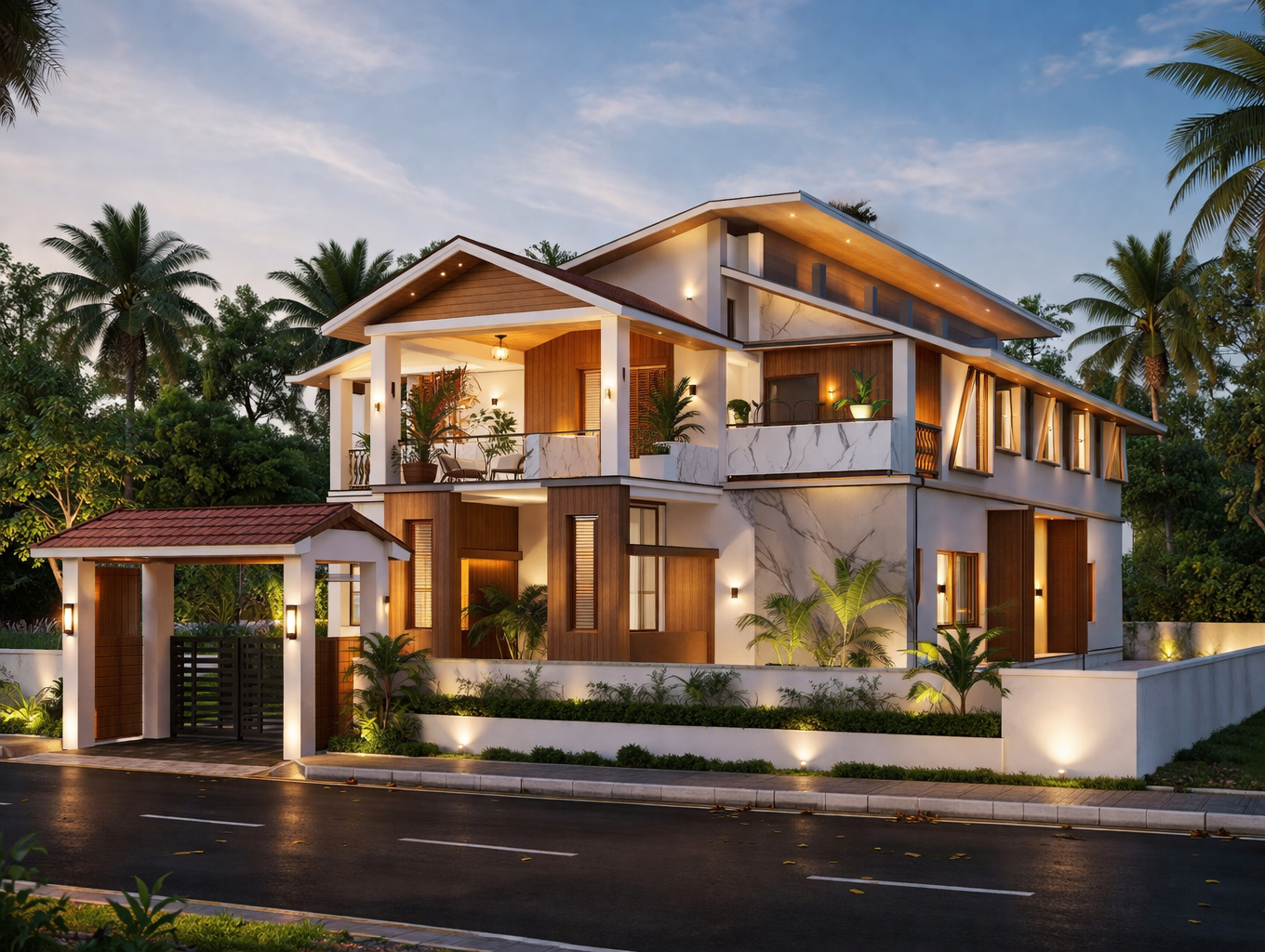 Modern Tropical Luxury Villa Front Elevation Design